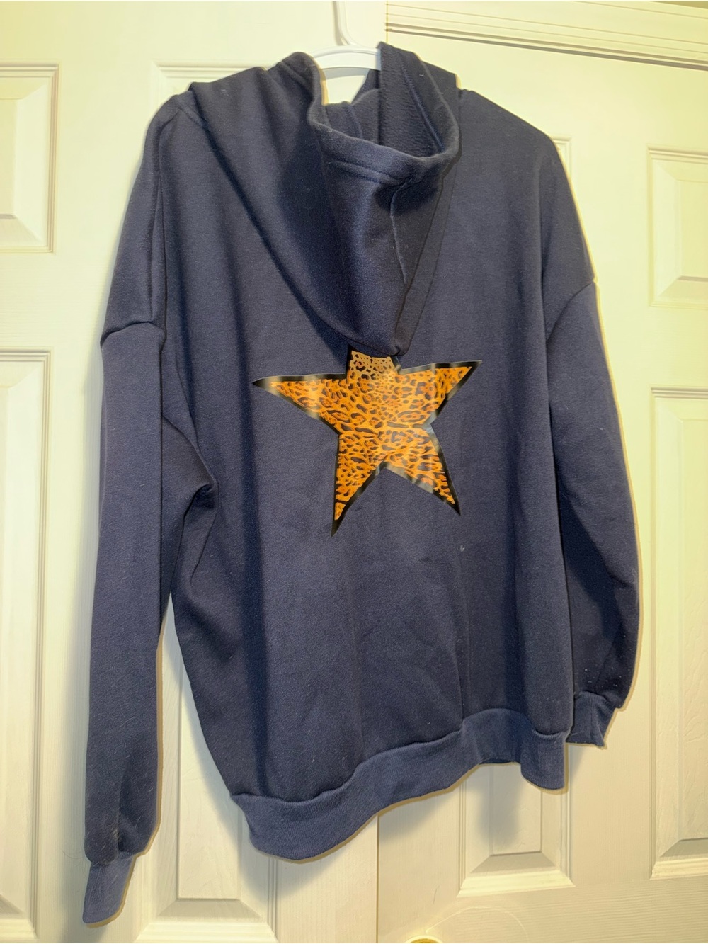 Navy Hoodie with Leopard Star Graphic